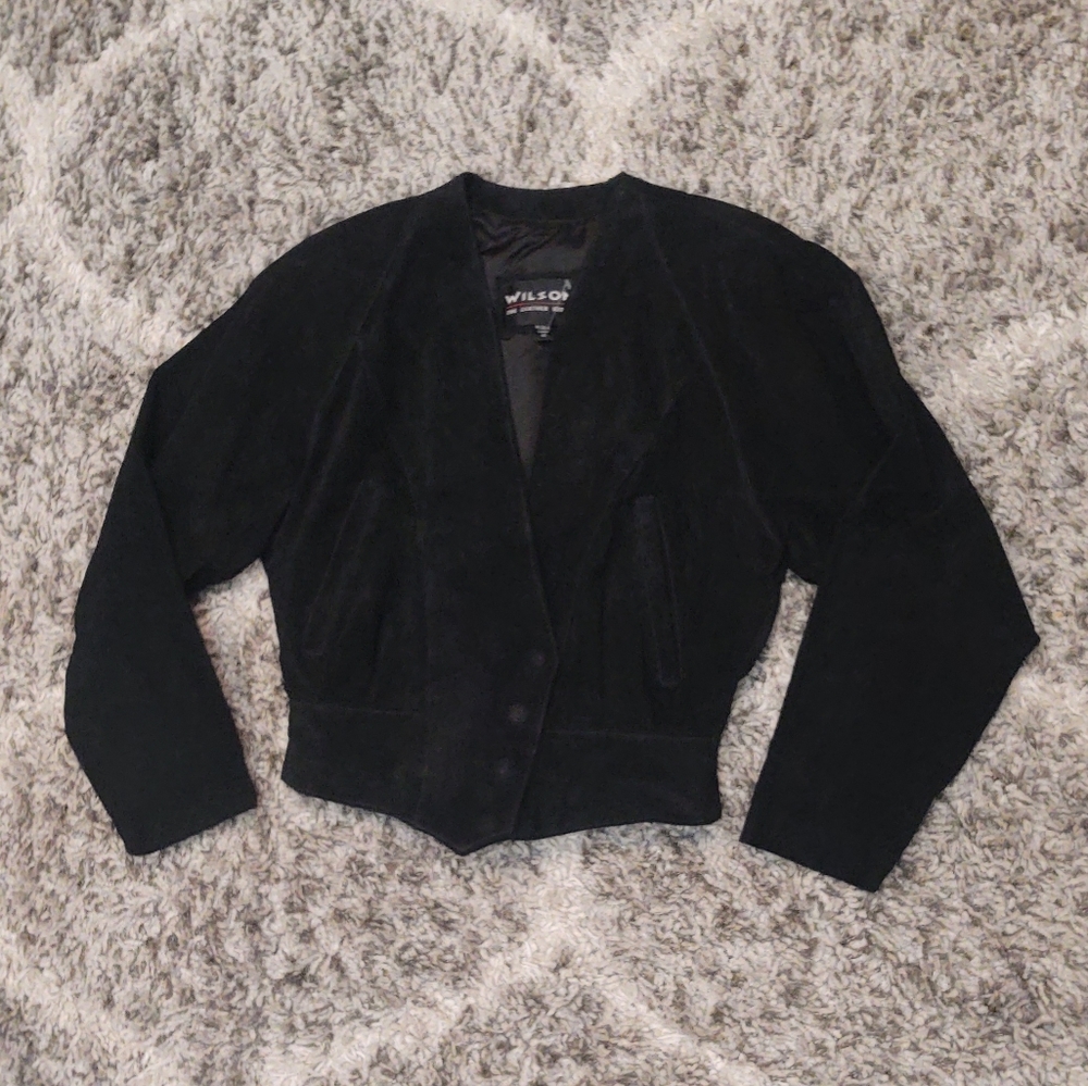 VTG Wilsons Black Suede Cropped  Peplum Biker Jacket
